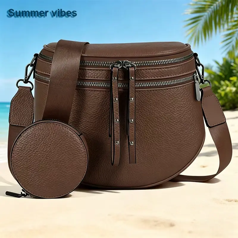 CHERUBEL Women's PU Leather 3-in-1 Convertible Crossbody & Shoulder Bag - Casual Plain Water-Resistant, Lightweight Double-Zipper High-Capacity Travel Organizer with Adjustable Strap, Coin Purse, Dry Clean Compatible, Crossbody Bags For Women, Purses