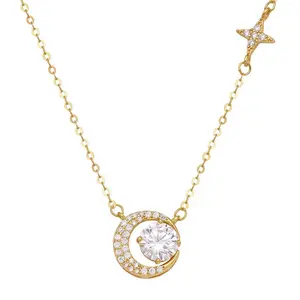 Luxury Moon & Star Shine Pendant Necklace for Women, Sophisticated Celestial Statement Neck Accessory, Premium Craftsmanship, Timeless Design for Formal Daily Wear, Trending Jewelry Gift