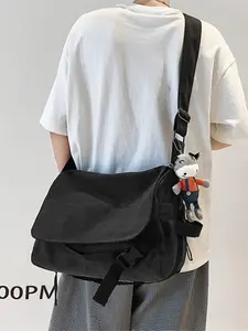 Men's Casual Plain Color Crossbody Bag, Commuter Crossbody Bag, Large Capacity Canvas Messenger Bag for Work & Commute, Stylish Single Shoulder Bag for Daily Life