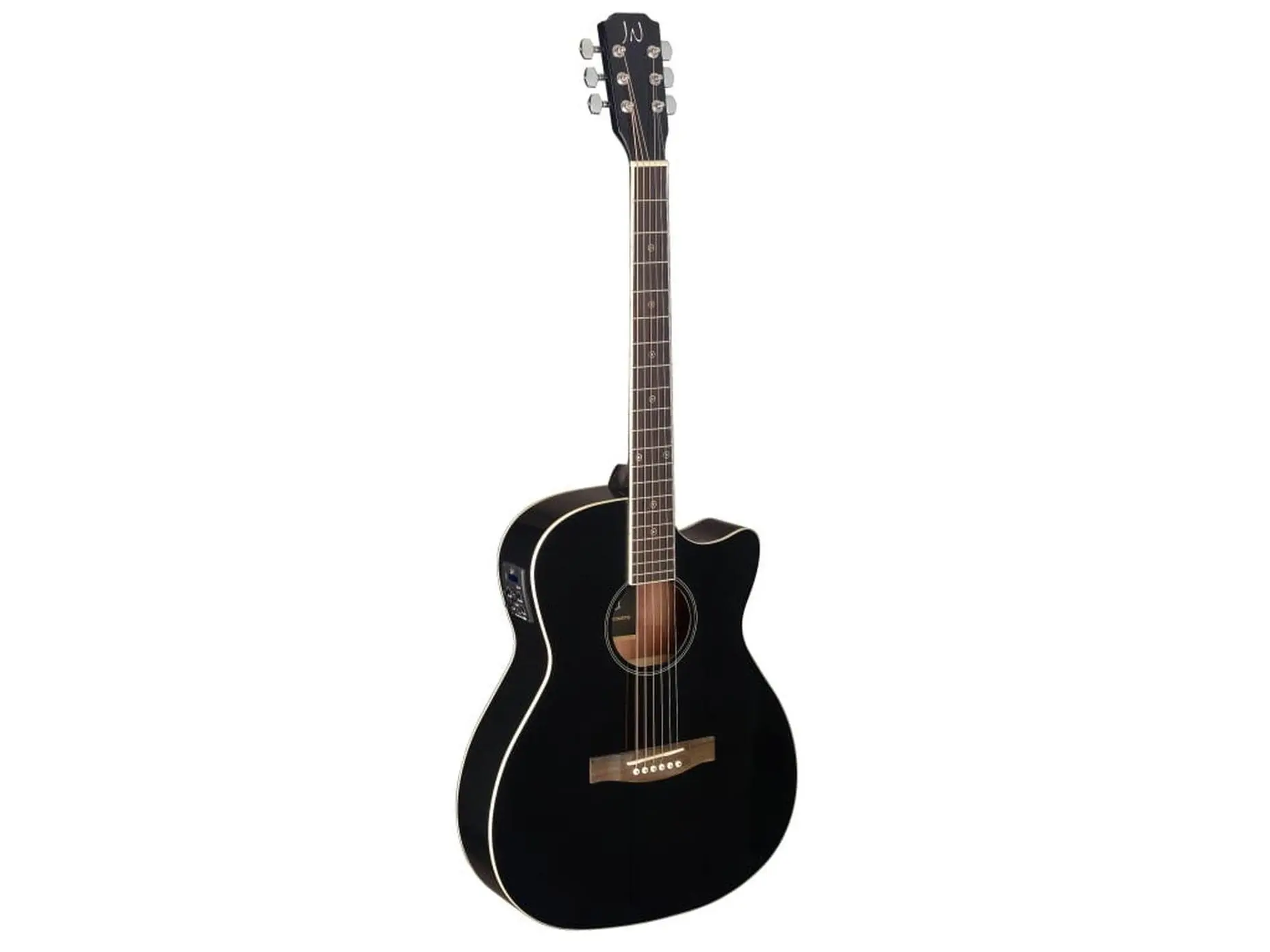 212 MAIN J.N Guitars 22682 Bessie Series Black Acoustic-Electric Auditorium Guitar - Solid Spruce Wooden Top, Slim Shape, Powerful Sound