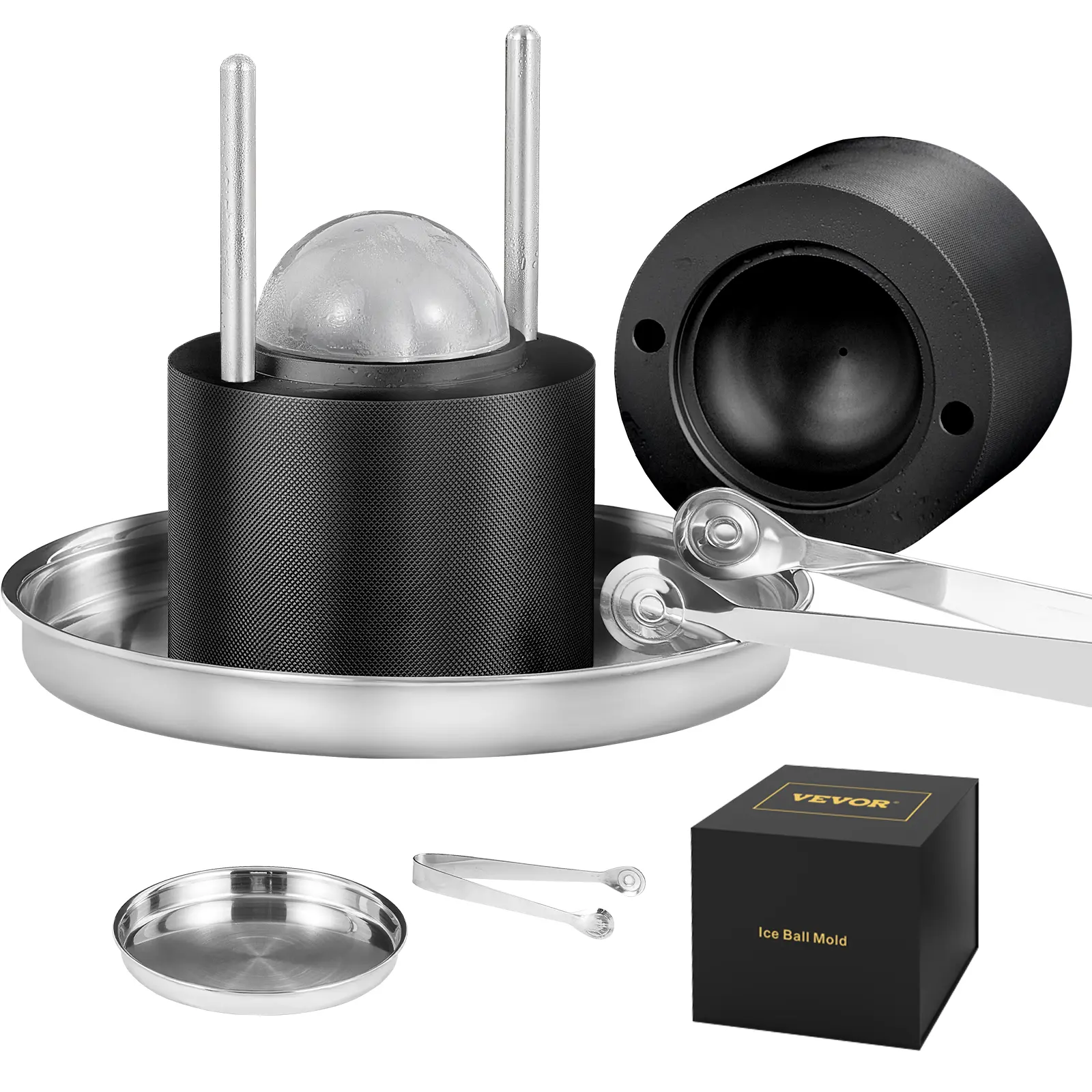 【Summerfinds】VEVOR Ice Ball Press 2.4" Ice Ball MakerAircraft Al Alloy Ice Ball Press Kit for 60mm Ice SphereIce Press with Tong and Drip Trayfor WhiskeyCocktailBourbonScot on Party & HolidayBlack