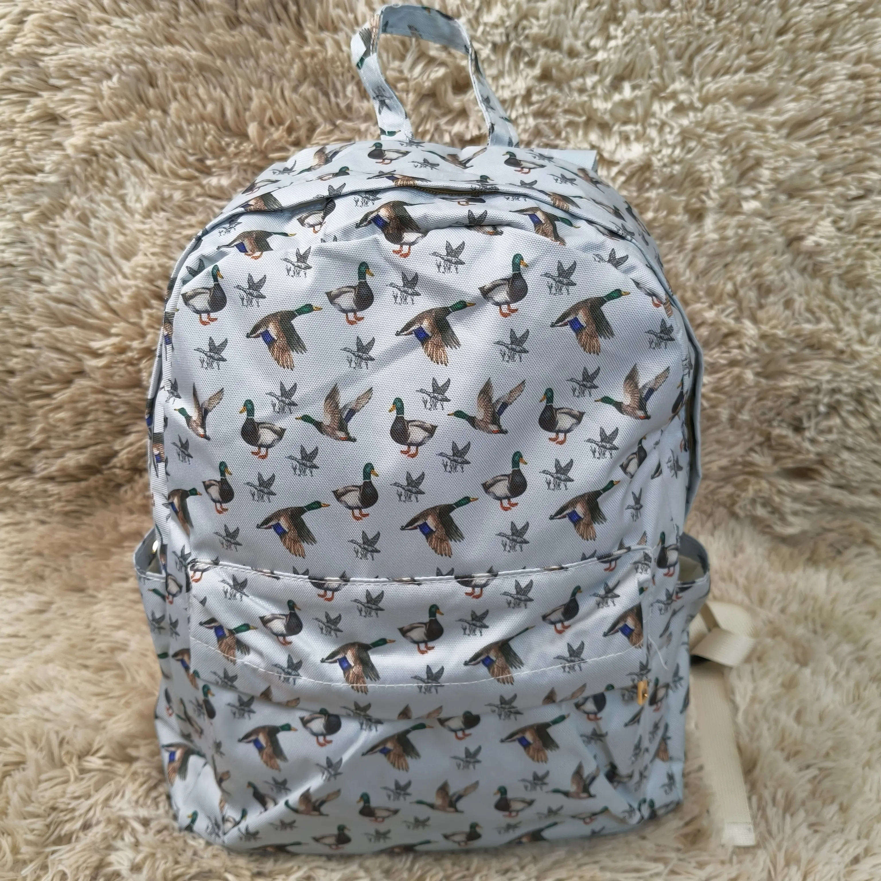 Kids' Duck Print Canvas Backpack - Stylish Functional Design Kids Backpack for 9-10 Years Boys, 13x17x5 In Large Capacity for Elementary School Supplies, Back to School Haul Daily Bookbag