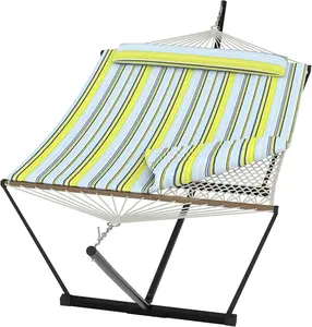 Gaomon 2-Person Outdoor Cotton Rope Hammock with Stand, Polyester Pad and Portable Carrying Bag, for Patio, Backyard Camping
