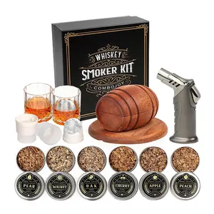 Whiskey Smoker Kit with Lighters (butane-free) - 6 Flavors Wood Chips, 2 Glasses, 2 Ice Ball Molds - Cocktail Smoker Infuser Kit, Old Fashioned Drink Smoker Kit, Birthday Bourbon Whiskey Gifts for Men,Dad