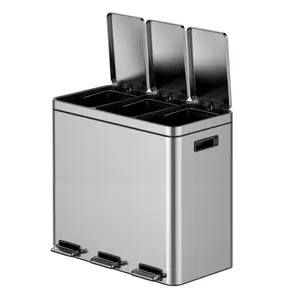 【GARVEE】3 x 5.3 Gallon 3-Compartment Kitchen Garbage Can with Lids and Foot Pedals, Stainless Steel Removable Buckets for Efficient Recycling and Waste Separation at Home