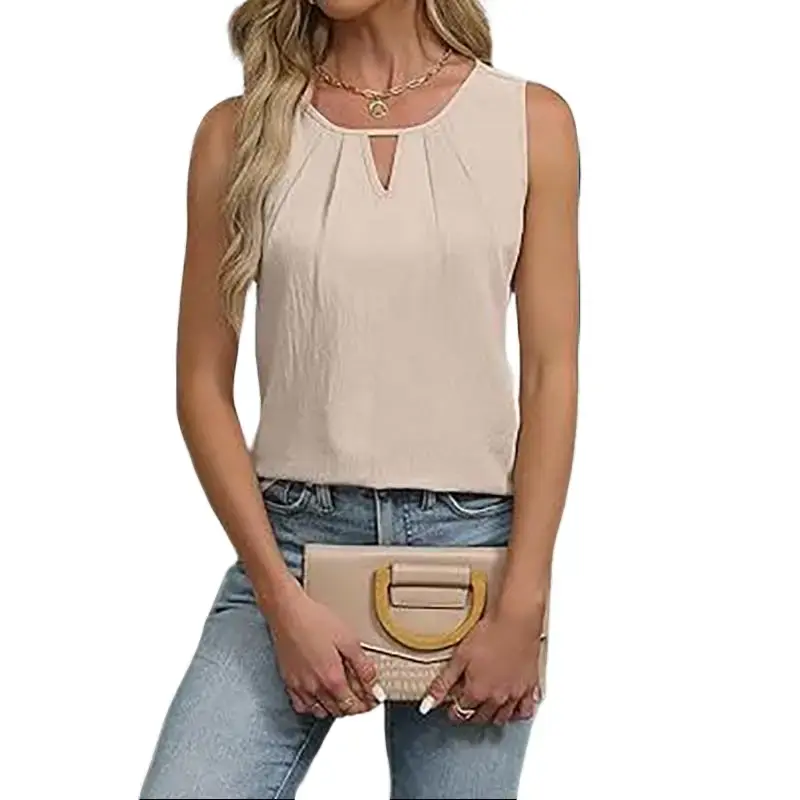 Women’s Casual Sleeveless Top with Keyhole Neck – Lightweight Everyday Blouse Loose Fit Summer Tank Top – Elegant Keyhole Neckline Work & Casual Wear