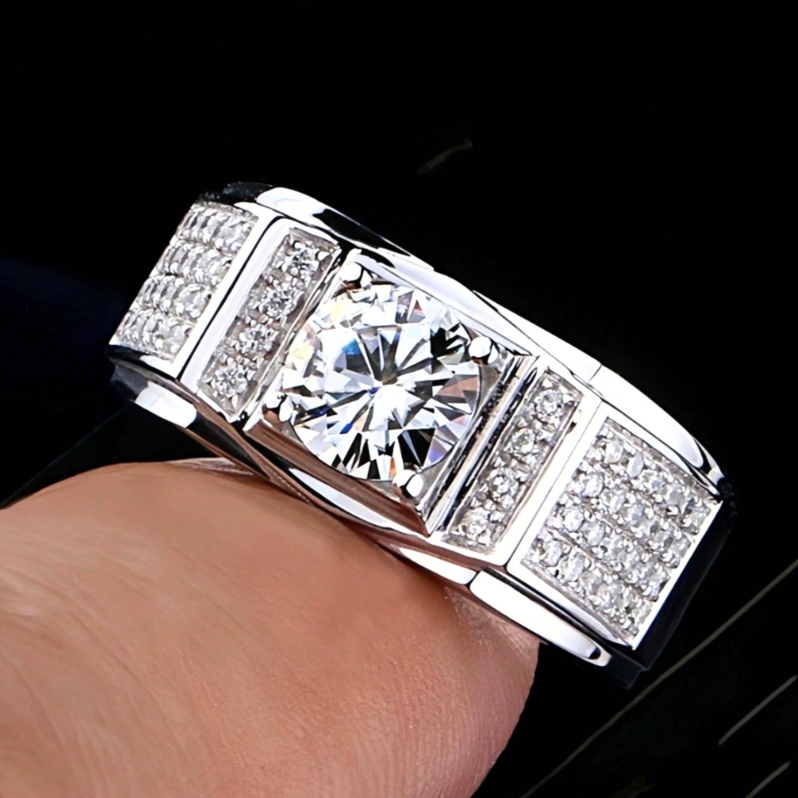 S925 Sterling Silver Ring - Men's engagement ring with a beautifully cut round stone, perfect for proposals, weddings, and Valentine's Day
