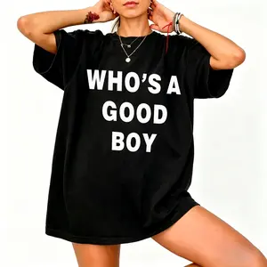 Women's WHO'S A GOOD BOY Slogan Print Round Neck Crop Tee, Fashion Casual Chic Minimalist Crew Neck T-shirt for Daily Holiday Vacation Outdoor Wear, Ladies Clothes for Summer ,Men's T-shirt, Women's T-shirt,New Arrival