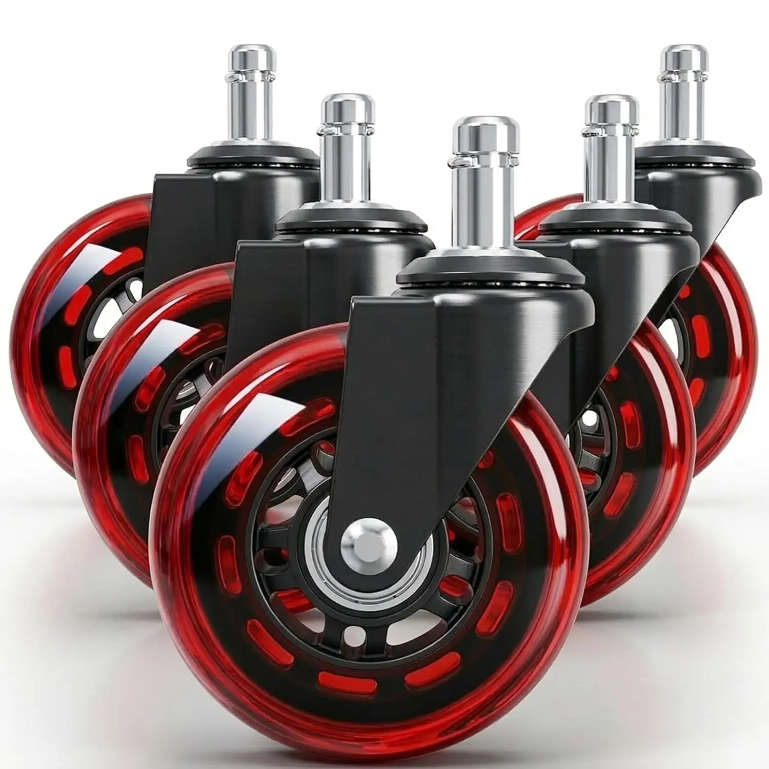 3" Office Chair Wheels for Casters Replacement Set of 5 - Office Caster Wheels for Carpet, Chair Wheels,Smooth & Mute for Hardwood Floors and Mats. (Red Transparent)