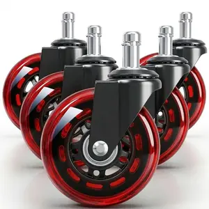 3" Office Chair Wheels for Casters Replacement Set of 5 - Office Caster Wheels for Carpet, Chair Wheels,Smooth & Mute for Hardwood Floors and Mats. (Red Transparent)