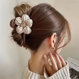 Knitted Floral Hair Claw Clip French Strong Hold Grip Hair Jaw Clip For Thick Hair Accessories
