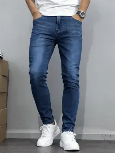 Men's tight jeans, hip-hop street style tight jeans, casual business fashion, mid to high waisted pants for all seasons, versatile high-quality jeans