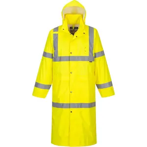 UH445 Men's Classic Raincoat Waterproof Hi Vis Long Rain Jacket ANSI Class 3 Yellow