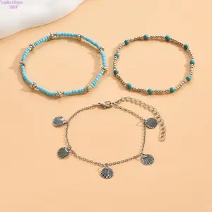 Vintage Multi Layer Anklet for Women Minimalist Alloy Shell Pendant Seed Bead Chain Boho Beach Vacation Style Trendy Retro Design Versatile Daily Holiday Party Outfits Lightweight Adjustable Foot Jewelry