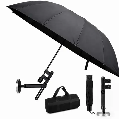 [2026 Upgraded] Foldable Waterproof HVAC Cover Umbrella with Anti-Rust Frame Stands Up to Heat, Magnetic Base, Universal Clip Mount, 180° Adjustable Angle, Compact Portable Design, 52" Black, 56" Wide Shade, Fits Metal Flat Equipment Fast, Truck Drivers
