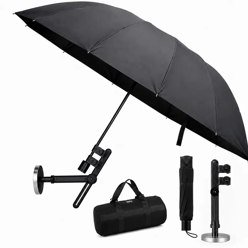 [2026 Upgraded] Foldable Waterproof HVAC Cover Umbrella with Anti-Rust Frame Stands Up to Heat, Magnetic Base, Universal Clip Mount, 180° Adjustable Angle, Compact Portable Design, 52" Black, 56" Wide Shade, Fits Metal Flat Equipment Fast, Truck Drivers