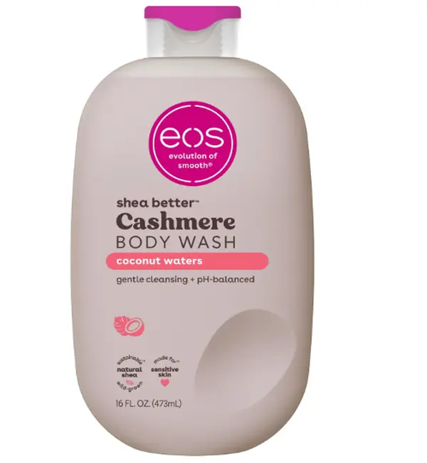 eos Cashmere Body Wash – Coconut Waters, Moisturizing Body Wash, Creamy Gel Formula, with Shea Butter, Glycerin, Vitamin E, pH Balanced, Sensitive Skin, Vegan, 16 fl oz