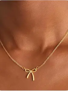 14k Bow Pendant Necklace, Minimalist Girl Heart Clavicle Chain, Elegant Cute Bow Necklace, Trendy Coquette Style, Aesthetic Jewelry Gift