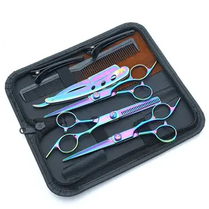 Professional Hair Cutting Scissors Set, (Black/Blue/Rainbow/Gold) with Storage Case, Barber Shears Kit for Home/Salon/Pets