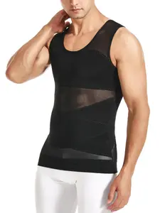 Men's Plain U Neck Sheer Tulle Shapewear Tank Top, Minimalist High Stretch Tummy Control Shaper Vest,Breathable Mesh Shapewear Menswear,Waist Compression Vest,Slimming Body Shaper Abdomen Vest