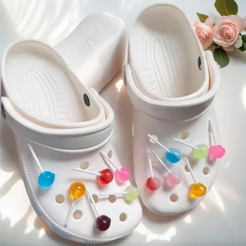12-Piece Durable Candy Look Sweet Tooth Theme Funky 3D Realistic Lollipop Shoe Decoration Charms for Clogs, Crocs, DIY Party Favors & Sweet Accessories (No Shoes Included), 12-Piece Set, Funky Shoe Decoration Charms