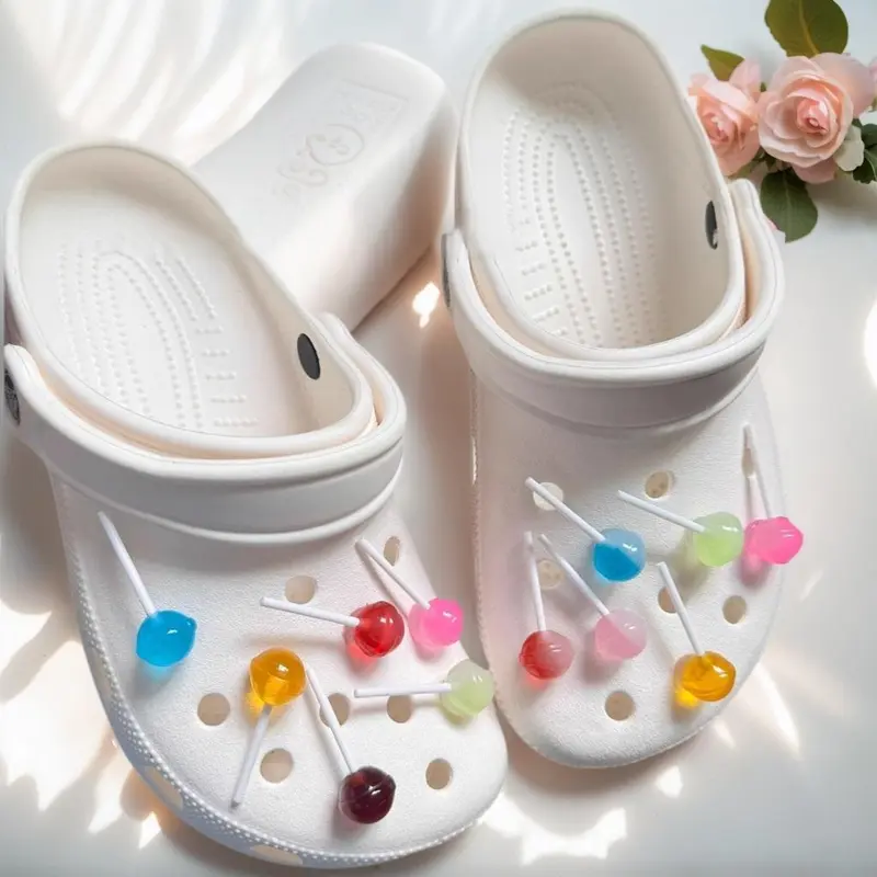 12-Piece Durable Candy Look Sweet Tooth Theme Funky 3D Realistic Lollipop Shoe Decoration Charms for Clogs, Crocs, DIY Party Favors & Sweet Accessories (No Shoes Included), 12-Piece Set, Funky Shoe Decoration Charms