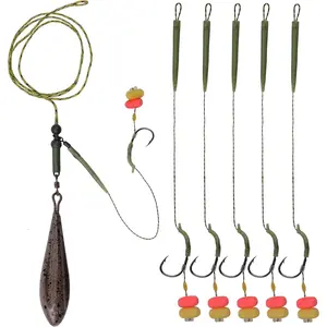 Carp Fishing Rigs Kit Carp Hair Rigs with Carp Sinker Weights Hooks Quick Change Rolling Swivels Sleeves Bait Corns Boilie Leader Rigs Carp Fishing Accessories