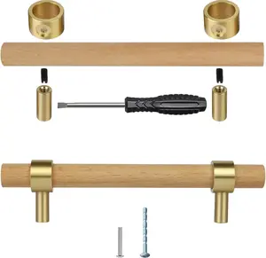 Kitchen Cabinet Handles 2~5 Inch 4Set Center to Center Adjustable Double Hole Euro Scandi-Modern Dresser Knob, Unfinished DIY Drawer Pull, Brushed Brass Base