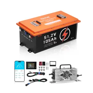 VEVOR 48V 105Ah Golf Cart Lithium Battery,  48 Volt Golf Cart Battery with 200A BMS, Touch Monitor and Mobile APP, LiFePO4 Battery with 600A Peak Current, 20A Charger and 4000+ Cycles, for Golf Carts