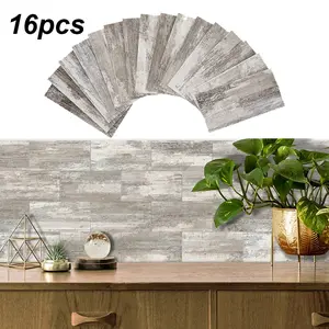 16pcs 3D Matte Wood Grain Wall Stickers, Self-Adhesive Peel and Stick Wallpaper Tile Decals for Kitchen, Bathroom, Living Room, Cafe, Modern Art Design, Easy Installation