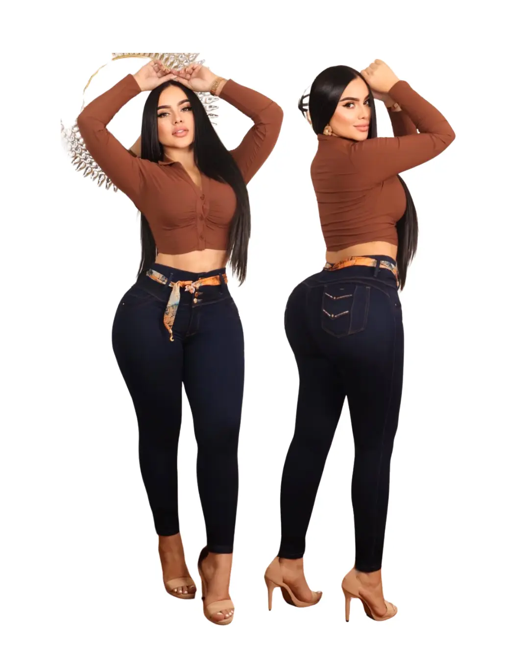 Jeans levantacola colombiano con bolsas traseras