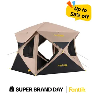 【FathersDayGift】Fanttik Outdoor Alpha C4 Ultra Camping Tent 4 Person Pop Up Instant Cabin Setup in 60 Seconds Portable Hub Tent with Rainfly & Windproof for Outdoor Camping & Overlanding Summervibes