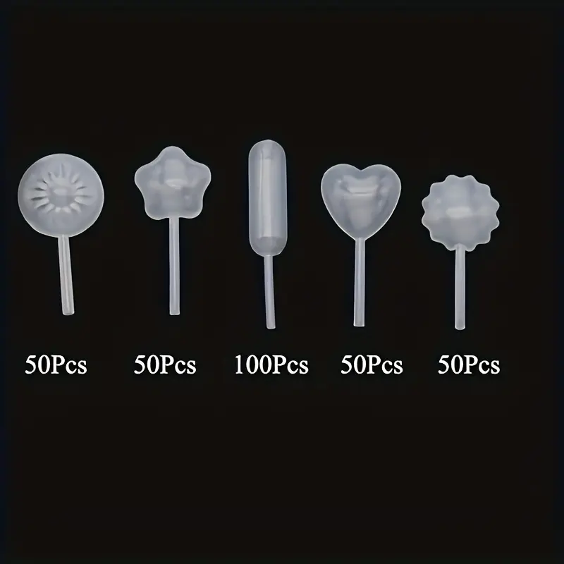 Plastic Disposable Pipettes - 300pcs, 0.14oz, 5 Shapes (Star, Heart, Flower, Round, Teardrop) with Precision Tip, Bakeware Baking Decor Kitchen Tools for Jam, Cupcake Frosting, Chocolate Decorating, Five Shapes