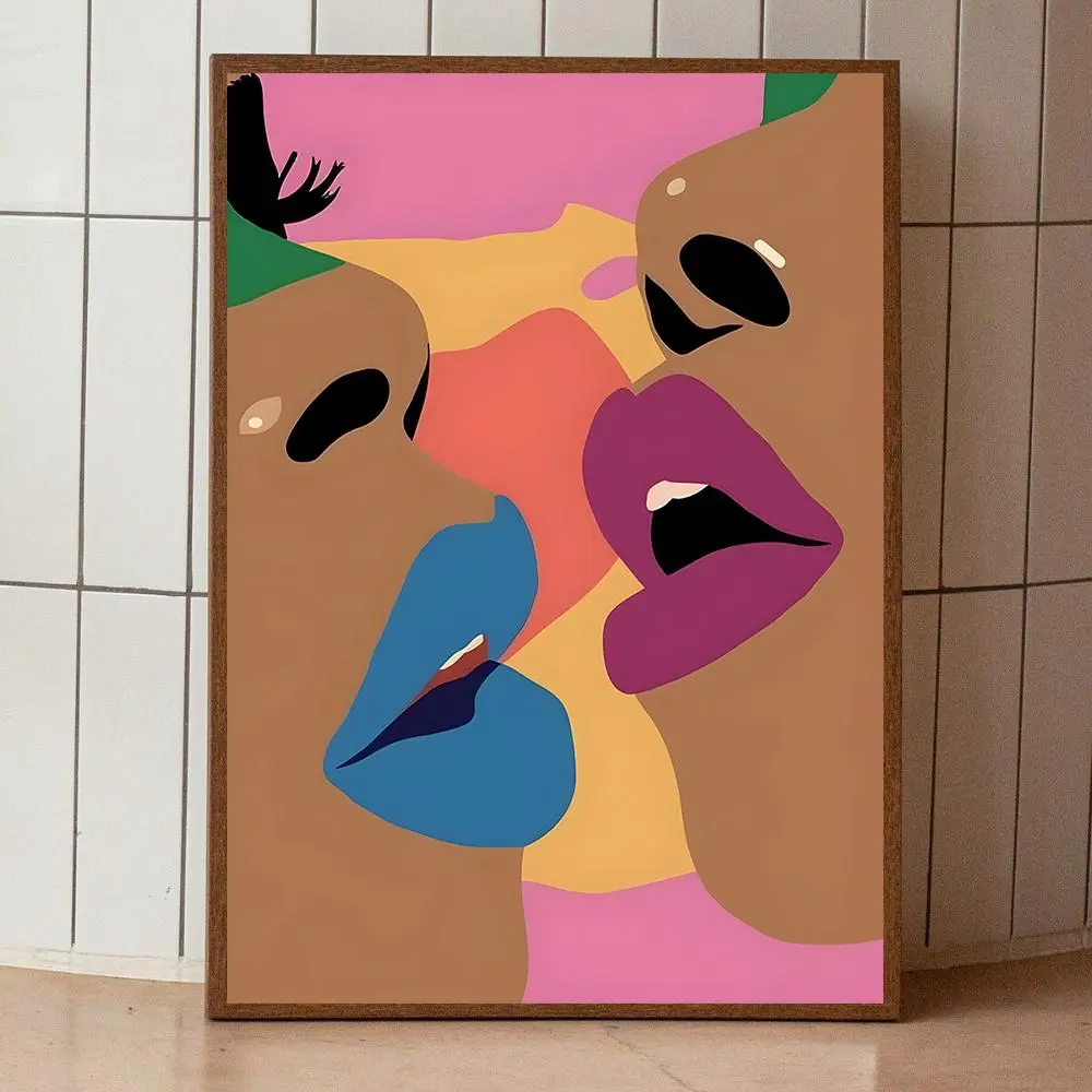 Abstract Lip Pattern Unframed Painting, 1 Count Modern Creative Canvas Wall Art, Wall Art Decor for Home Living Room Bedroom, Ornaments