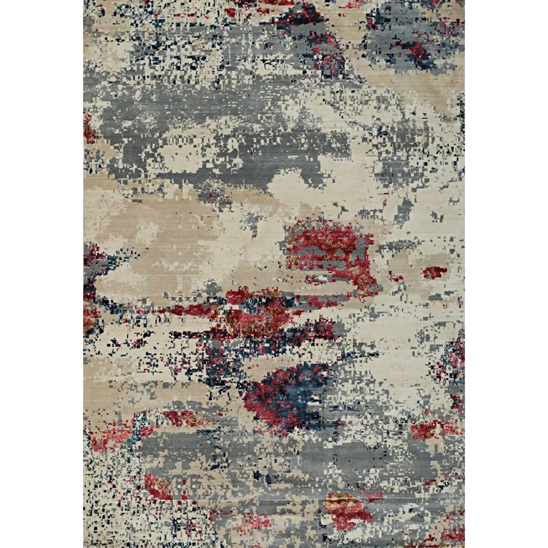 Versatile Ivory and Red Hand Knotted Wool & Viscose Rug