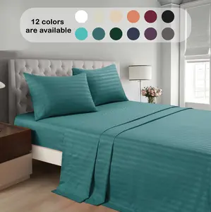 4 Pcs Striped Cooling Sheets Set Soft Breathable Hotel Luxury Bedding with 18in Deep Pocket Microplush Comfort Elegant Stripe Design Durable Easy Care
