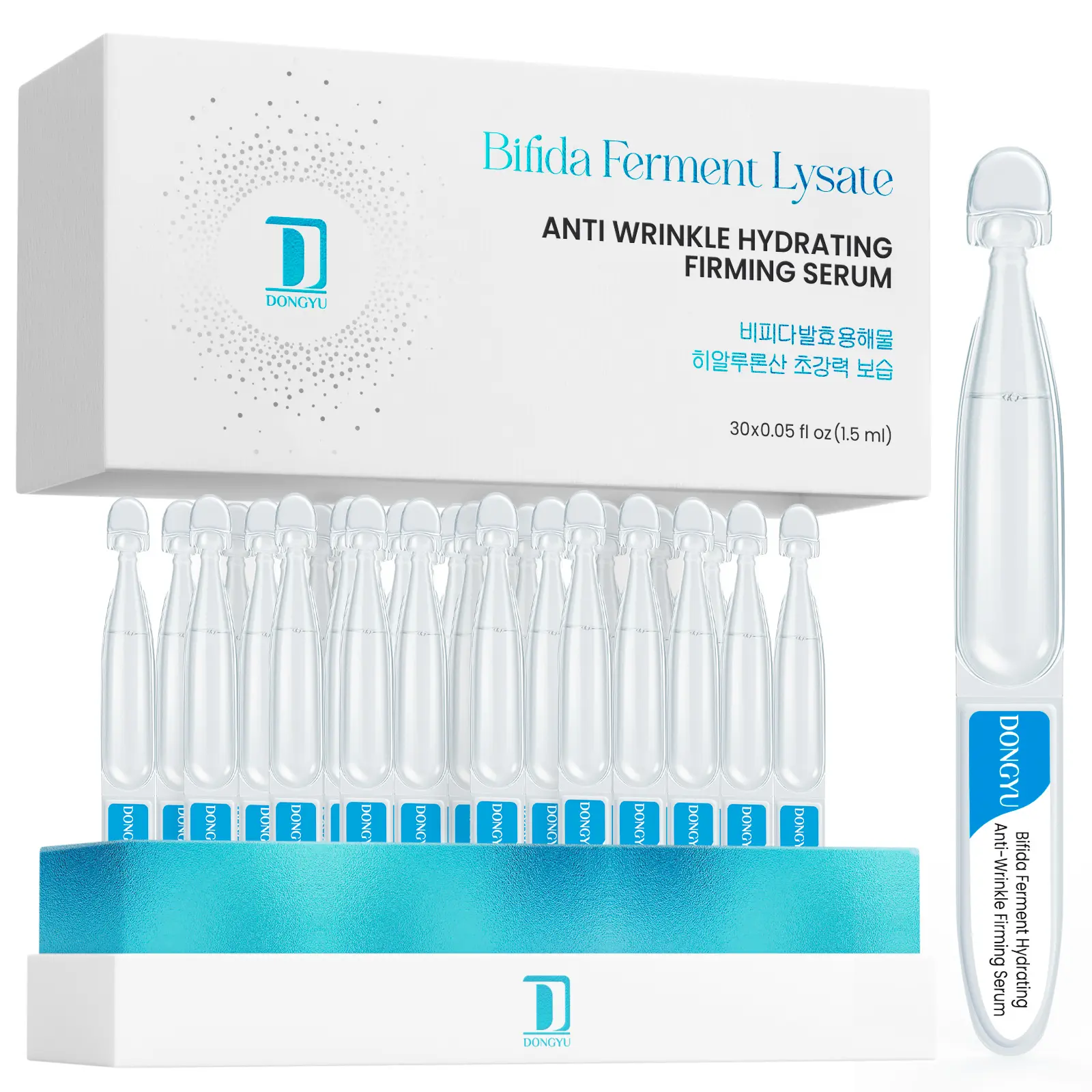 Dongyu Bifida Ferment Lysate Serum with 3% Hyaluronic Acid, Anti-Aging Treatment to Hydrate and Moisturize for Radiant Skin, 10 Vials Multi-Pack, Firming Deep Hydration, Adults, All Skin Types, 270G, Anti-Wrinkle
