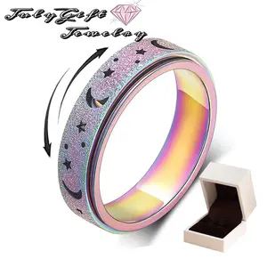 Titanium Stainless Steel Spinner Ring, 5 Colors, 6MM, Size 5-12, Sandblasted Finished, Hollow Outer