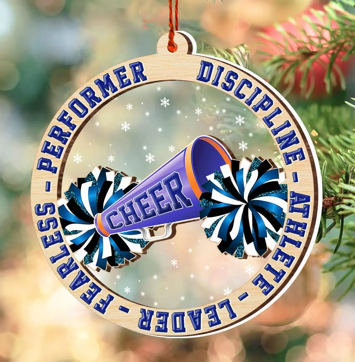 Festive Cheerleader Christmas Ornament with Two-Layer Wood and Acrylic