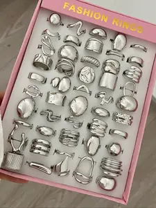 Women's Fashion Ring Set Silver Color Irregular Smooth Geometric Liquid Rings Exaggerated Old Money Style Stackable Wide Bands Dainty Stacking Rings