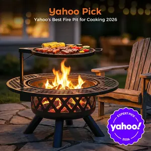 BALI OUTDOORS Game Day Watch Party 2-in-1 Wood Burning Fire Pit with Removable Cooking Grill Black Ultra-Durable Iron Grate 360-Degree Rotation Adjustable Height for Heating and BBQ Christmas gift