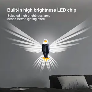 Bald Eagle Wall Light, Magnetic Wall Mounted Eagle Lamp with Remote Control, Battery Operated Night Light for Bedroom, Living Room & Hallway