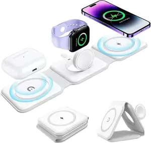 3-in-1 Foldable Magnetic Wireless Charger Dock, Multi-Device Charging Station, For Iphone 16 15 14 13 12 11 8 Plus Pro Max Xs, For Airpods 3rd Gen, For IWatch 9 8 7 6 5 4 3 2 SE Ultra, For Samsung Galaxy S8 & S9, S20 To S23 Note 8-10 & 20 Series