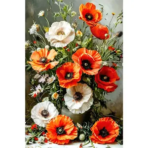 1PCS Vibrant Poppy Bouquet Diamond Painting Kit DIY Crystal Art for Home Decor with Orange and White Fl