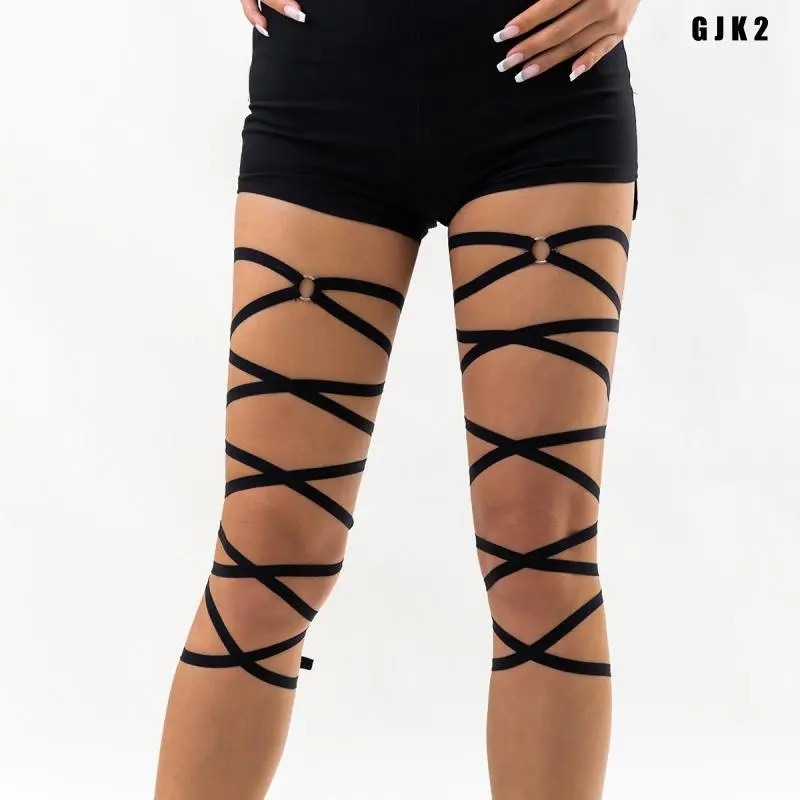 Women's Adjustable Elastic Fabric Garter Straps - Heart & O-Ring Decor Thigh Chains, Black Leg Wrap (0202-1pcs), Adult Female Accessories with Adjustable Fit for Party Wear, Festival Look