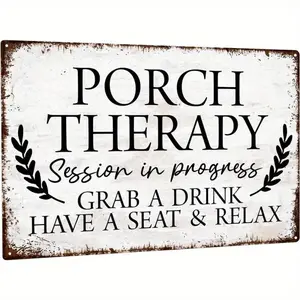 Vintage Porch Therapy Sign, Retro Welcome Wall Art, Self Adhesive Wall Decor, Outdoor Indoor Decoration for Porch, Backyard, Bar, Yard, Vintage Garage Signs