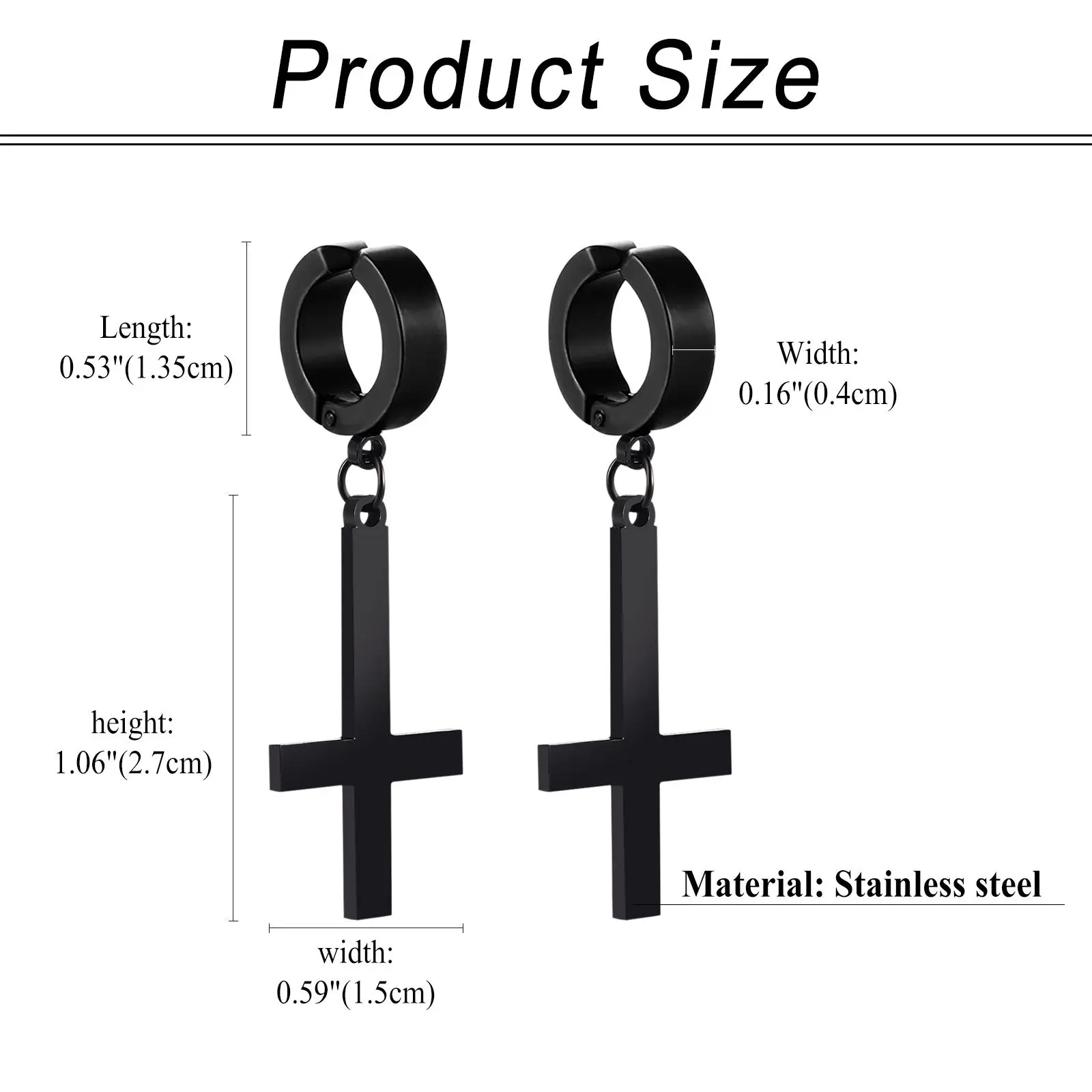OIDEA Inverted Cross Drop Earrings, Anti-Rust Stainless Steel Gothic Punk Style Statement Cross Crucifix Rockstar Earrings for Men & Women (Black), Anti-Rust Steel Earrings