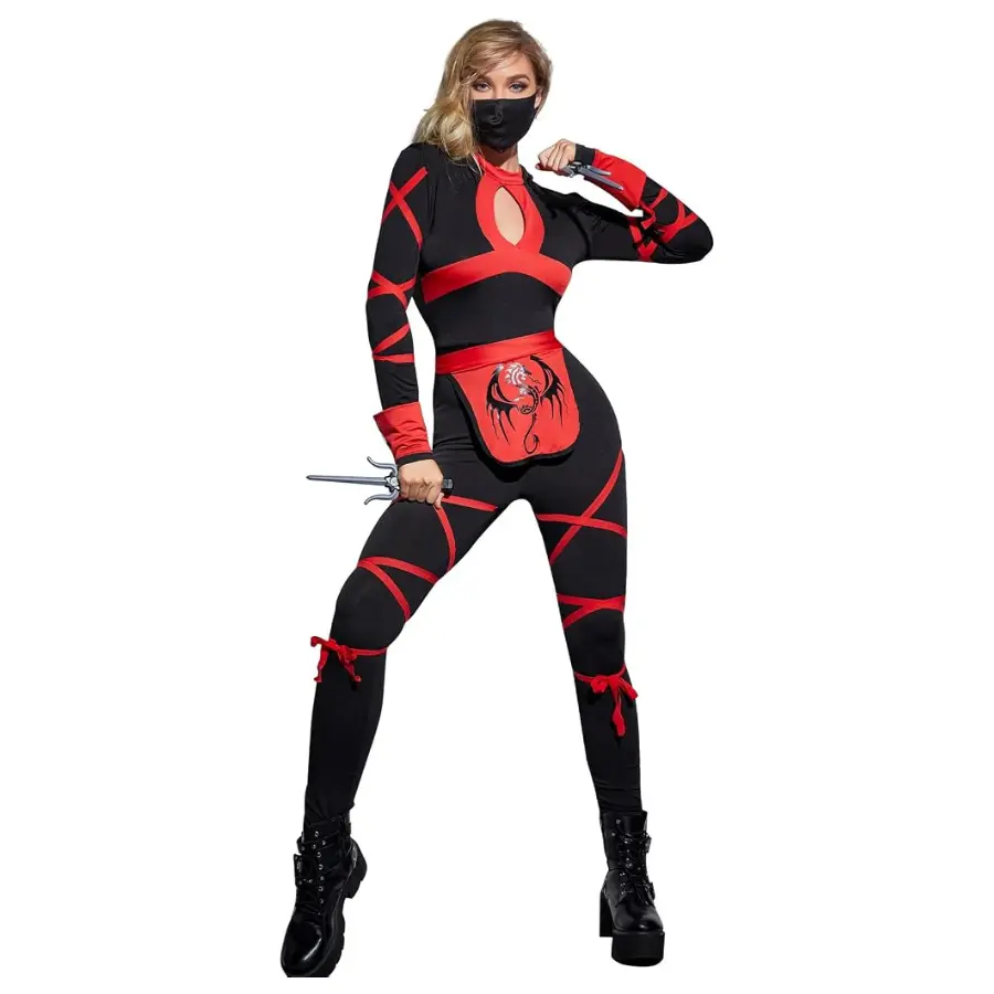 Women Ninja Costume Set with Mask – Martial Arts Themed Dress-Up Outfit