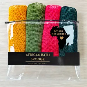 4 Piece African Exfoliating Net Sponge Bundle, for SENSITIVE SKIN, Bath sponge