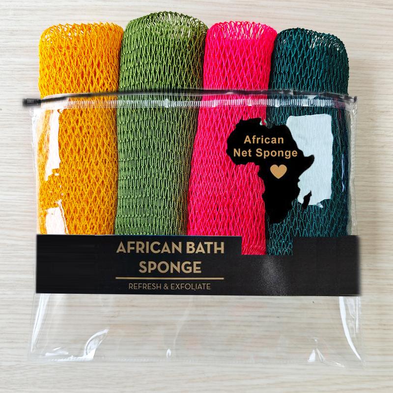 4 Piece African Exfoliating Net Sponge Bundle, for SENSITIVE SKIN, Bath sponge